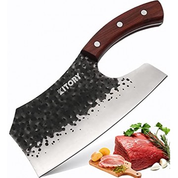 KITORY Forged Vegetable Cleaver Effort Saving Kitchen hybrid Knife Chinese Chef's Knives Handmade Full Tang Chef Cutlery High Carbon Blade Red Sandalwood Ergonomic Handle Good for Home & Restaurant