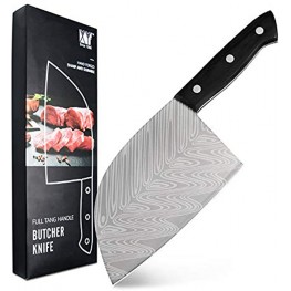 XYJ 3CR13 Stainless Steel Butcher Knife with Damascus Laser Pattern Blade Full Tang Serbian Chef Knife Cleaver for Meat Fish Vegetable Cooking Accessory Tools