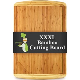30 x 20 Inch MASSIVE XXXL Extra Large Bamboo Cutting Board – Wooden Carving Board for Turkey Meat Vegetables BBQ LARGEST Wood Butcher Block Boards with Handles Juice Groove Pour Spout