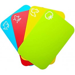 Carrollar Small Flexible Plastic Cutting Board Mats Colored Mats With Food Icons BPA-Free Non-Porous Gripped Back and Dishwasher Safe Set of 4 7.5x11.4inch