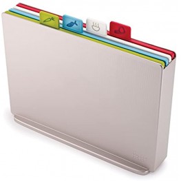 Joseph Joseph Index Plastic Cutting Board Set with Storage Case Color-Coded Dishwasher-Safe Non-Slip Large Silver 60134