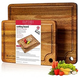 Modern Acacia Wood Cutting Board Set 2 Piece Caperci Better Kitchen Cheese Serving Board with Juice Groove 14 x 11 & 11 x 8 Inch
