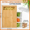 NOVAYEAH Bamboo Cutting Board with 4 Containers Large Chopping Board with Juice Grooves Easy-grip Handles & Food Sliding Opening Carving Board with Trays for Food Storage Transport and Cleanup