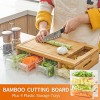 NOVAYEAH Bamboo Cutting Board with 4 Containers Large Chopping Board with Juice Grooves Easy-grip Handles & Food Sliding Opening Carving Board with Trays for Food Storage Transport and Cleanup