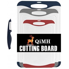 Qimh Oversized Cutting Board Set,4 Piece Plastic Kitchen Cutting Boards with Non-Slip Feet and Deep Drip Juice Groove,Large Thicker Boards,Dishwasher Safe,Juice Grooves,Easy Grip Handle White