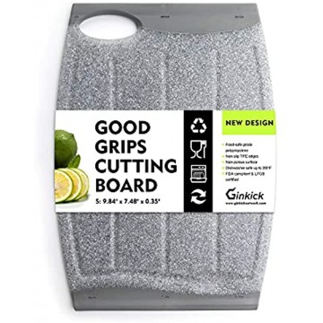 Small Plastic Cutting Board 7.48 Mini Cutting Board for Small Kitchen Task Non Slip Cutting Board Unique Design with Multiple Juice Grooves! BPA Free Dishwasher Safe Easy Grip Handle Grey