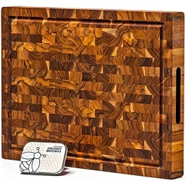 Ziruma Large End Grain Prime Teak Wood Cutting Board Cured with Pure Beeswax and Natural Oils 20x15 x 1.5 2oz of Extra Wood Moisturizer Included