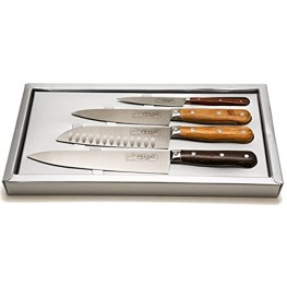 Jean Dubost 4 Kitchen Knives Set In Gift Box Olive Wood