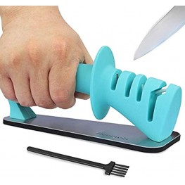 Knife Sharpener- 3-Stage Knife Sharpener Helps Repair,Restore and Polish Blades,Sharpens Dull Knives Fast,Safe and Easy to Use- Slot Cleaning Brush Included,Blue