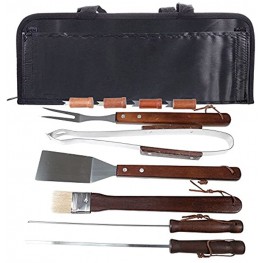 Natico 11 Piece BBQ Set Stainless Steel Wood