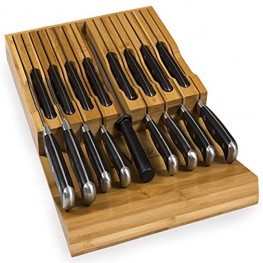 In-Drawer Bamboo Knife Block Holds 16 Knives Not Included Without Pointing Up PLUS a Slot for your Knife Sharpener! Noble Home & Chef Knife Organizer Made from Quality Moso Bamboo