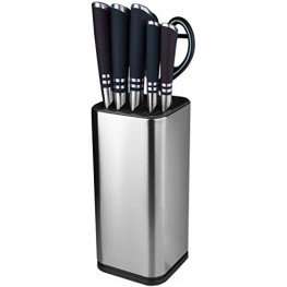Knife Block,Stainless Steel Universal Knife Block Without Knives,Square Knife Holder for Safe,Design with Scissors-Slot,Space Saver Knife Storage,9.1 by 4.3Silver