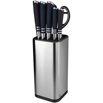 Knife Block,Stainless Steel Universal Knife Block Without Knives,Square Knife Holder for Safe,Design with Scissors-Slot,Space Saver Knife Storage,9.1 by 4.3Silver