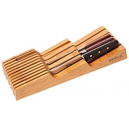 Lahfatforever313 Knife Drawer Organizer Insert In-Drawer Bamboo Knife Block- Drawer Knife Set Safe Storage Holder Fit for 10-15 Knives Plus Knife Sharpener-Save Counter Space & Keep Tidy