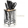 LINFIDITE Knife Block Holder Universal Kitchen Knife Organizer Storage Stand 8 Slots Top Hollow Iron Wire Safe to Use Different Size Shape Knife Sharpeners Scissors Kitchen Countertop Black