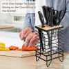 LINFIDITE Knife Block Holder Universal Kitchen Knife Organizer Storage Stand 8 Slots Top Hollow Iron Wire Safe to Use Different Size Shape Knife Sharpeners Scissors Kitchen Countertop Black