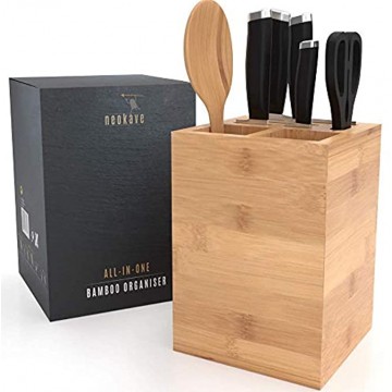 NEOKAVE Small Knife Block Holder- Bamboo Knife Utensil holder Compact Knife Storage Organizer Scissors Utensil Cleaver Knife holder without knives for Kitchen Counter for max 7 Blades