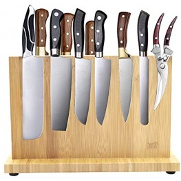 TECHYANG Magnetic Knife Block Knife Holder Kitchen Bamboo Knife Block Wooden Knife Organizer Block Knife Dock Cutlery Display Stand and Storage Rack Double Side TECHYANG