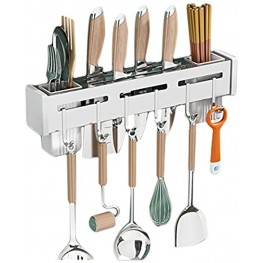 TZEUSER Utensil Holder Bakers Rack Kitchen Utensil Holder Knife Holder For Wall 15.6 inchs Stainless Steel 6 Hooks（silvery）