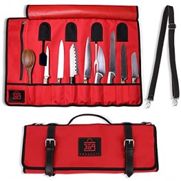 369 Products Chef Knife Bag 18" x 7" x 3" Waterproof Polyester Knife Roll Bag with 13 Slots Stylish Leather Straps and Detachable Shoulder Harness Additional Zipper Compartment