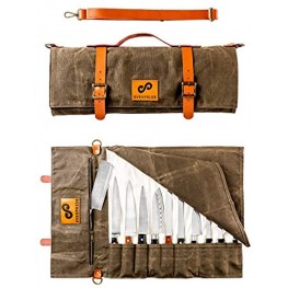 Canvas Knife Roll Bag Stores 10 Knives up to 19" PLUS Zipper for Kitchen Tools – Durable Knife Carrying Case for Professional Chefs and Culinary Students – Knives Not Included
