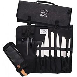 Chef Knife Roll Bag | 8+ Slots for Knives & Kitchen Tools | Water Resistant Knife Bag | Knife Carrying Case Only Tools Not Included | Chef Knife Bag for Professional Chefs & Culinary Students Black