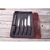 Chef Knife Roll Bag Leather and Waxed Canvas Holds 5 Knives PLUS a Protected Pouch for Knives Stress Grey
