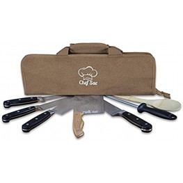 Chef Knife Roll Bag Travel Case | 8 Pockets for Knives & Tools | 2 Flaps with Cleaver & Mesh Pocket | Honing Rod Slot | Chef Knife Case for Professional & Students | Knives Not Included Camel