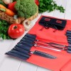 Chef Knife Roll Bag Water Repellant & Cut Resistant Leather Polyester Carrier- 16 Pockets with 12in Blade Storage Leather Roll Bag with Adjustable and Removable Shoulder Strap