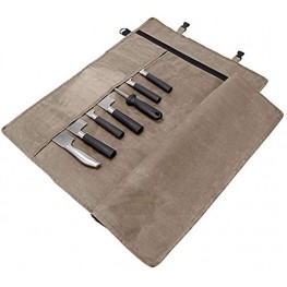 FUSHIDA Chef's Knife Roll Bag,Durable Waxed Canvas Knife Carrier Stores 10 Knives,Chef Knife Bag with Zipper Pocket,Kitchen Knife Storage,Portable Chef Knife Case w Handle &Shoulder Strap,Up To 18.8"