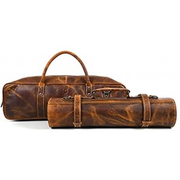 Leather Knife Roll Storage Bag | Elastic and Expandable Leather Pocket Adjustable Detachable Shoulder Strap | Travel-Friendly Chef Knife Case Roll By Aaron Leather Goods Caramel with Bag