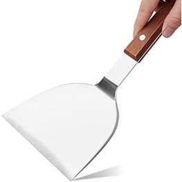 All-Purpose Griddle Flat Top Grill Hibachi Scraper with Cutting Slant Edge for Turner,Chopper,Cleaner Wooden Handle Heavy Duty Stainless Steel Spatula for Cooking Kitchen and Outdoor 11 Inches