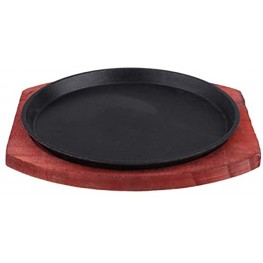 DOITOOL Cast Iron Fajita Skillet Set Nonstick Sizzling Steak Plate with Wood Base for Restaurant Home Kitchen Cooking Grilling Meats Seafood 19CM Round