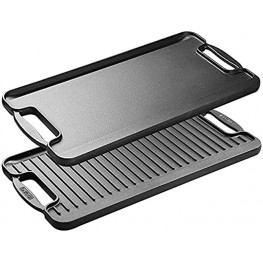 EDGING CASTING Rectangular Cast Iron Double Burner Griddle with Handle Reversible Griddle Grill Seasoned 20 x 10.5 Inch Black