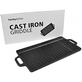 Henley Kitchen Pre-Seasoned Cast Iron Griddle Double-Sided Classic Cast Iron Griddle 18" x 9"