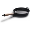 LI-GELISI Pre-Seasoned Cast Iron Round Griddle Cast Iron Round Frying Pan Wooden Handle 8.6 Inch