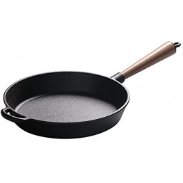 LI-GELISI Pre-Seasoned Cast Iron Round Griddle Cast Iron Round Frying Pan Wooden Handle 8.6 Inch