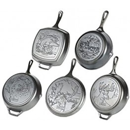 Lodge Wildlife Series Seasoned Cast Iron Cookware. Wildlife Scenes. 5 Piece Iconic Collector Set Includes 8 inch Skillet 10.25 inch Skillet 12 inch Skillet 10.5 inch Grill Pan 10.5 inch Griddle