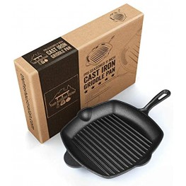 Pre-Seasoned Cast Iron Grill Skillet Fry Pan 12 Inch 11 Inches Square with Cooking Ridges. Stove and Oven Safe. For Camping and Barbecue. By Fresh Australian Kitchen.