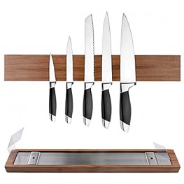 Dark Walnut Wood Magnetic Knife Holder CTSZOOM Seamless Powerful Wood Magnetic Knife Strip for Organizing your Kitchen Multifunctional Magnet Holder for Wall with No Installation 16"