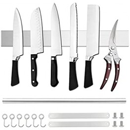 LERJU Magnetic knives holder 18 Inch With Extra Hanging Hooks Stainless Steel Magnetic-Wall Knife Magnetic Knife Strip Home Organizer