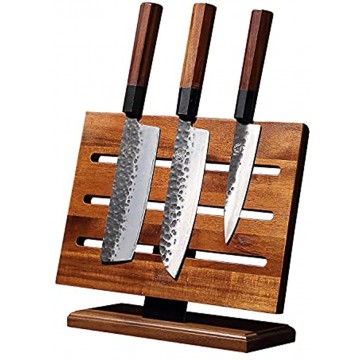 MITSUMOTO SAKARI Kitchen Magnetic Knife Block Holder Japanese Acacia Wood Storage Knife Tool Holder Enhanced Double-Sided Magnetic Strip Wooden Knife Holder