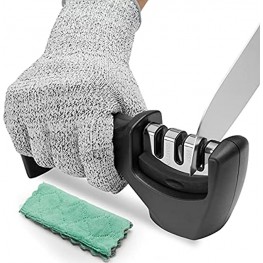 Knife Sharpene,3-Stage knife sharpener Helps repair sand and polish blades,with Cut-Resistant Glove