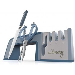 Wamery Knife Sharpener 4-Stage Kitchen Knife and Scissor Sharpeners Easy to Use Manual Knife Sharpening Scissors Tool Restore Knives & Shears Quickly with Ergonomic Handle & Anti-Slip Safe Pads