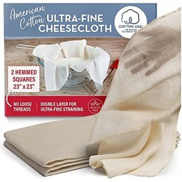 American Cotton Cheesecloth for Straining 2 Pack Large 23 Precut Cheese Cloth Squares Hemmed Muslin Fine Reusable Strainer