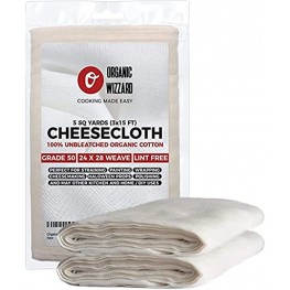 Cheesecloth Organic Unbleached Cotton Fabric Grade 50 Ultra Fine Mesh. 45 Sq Feet 5 yards of 100% Natural Washable and Reusable Food Filter Strainer