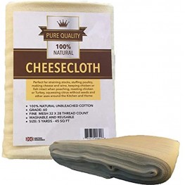 Cheesecloth Unbleached Natural Cotton Cloth Best Grade 60 for Cooking Food Making Cheese Straining Nut Milks Basting Turkey 5 Sq Yards from Pure Quality Washable and Reusable Strainer