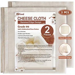 eFond Cheese Cloth 24x24Inch Hemmed Cheesecloth for Straining Reusable Grade 90 Double Layer Filtration Unbleached Pure Cotton Cheese Cloths for Cooking Nut Milk Strainer 2 Pieces