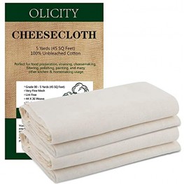 Olicity Cheesecloth Grade 90 45 Square Feet 100% Unbleached Cheese Cloth Cotton Fabric Ultra Fine Reusable Muslin Cloths for Butter Cooking Strainer Baking Halloween Decorations 5 Yards