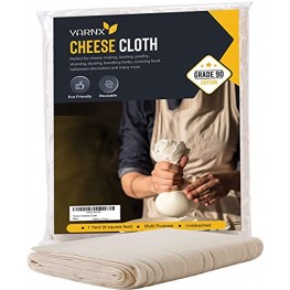 Yarnx Reusable Cheesecloth 1 Yard Grade 90 Muslin Cloth 100% Unbleached Organic Cotton Cheese Cloths for Straining Filtering Cooking and Baking